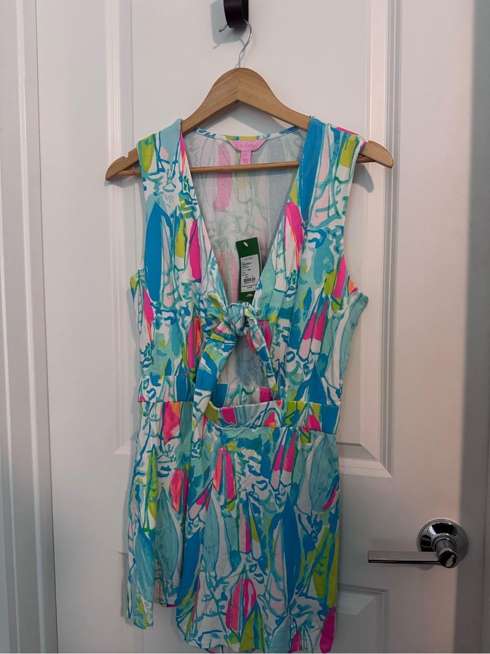 Lilly Pulitzer Greer Peek-A-Boo Shorts Romper in Beach and Bae